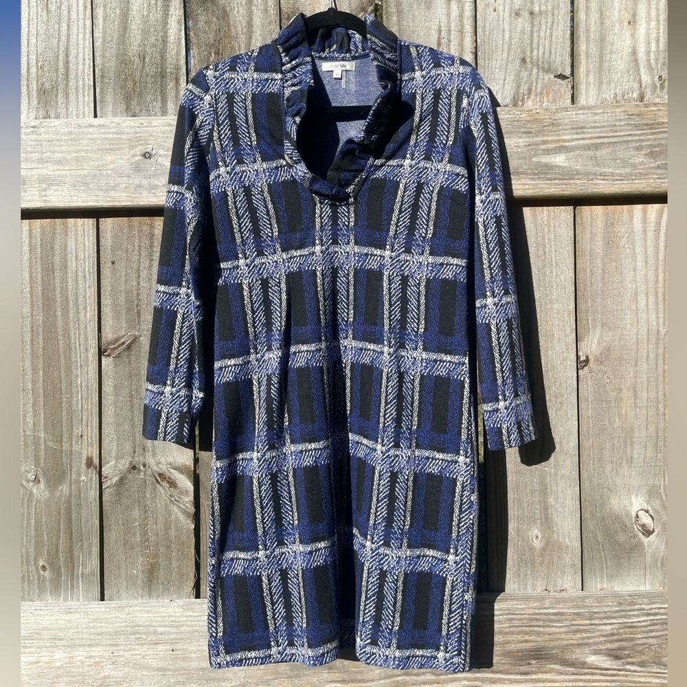 Tyler Boe Navy and Black Checkered Long Sleeve Dress Size XS